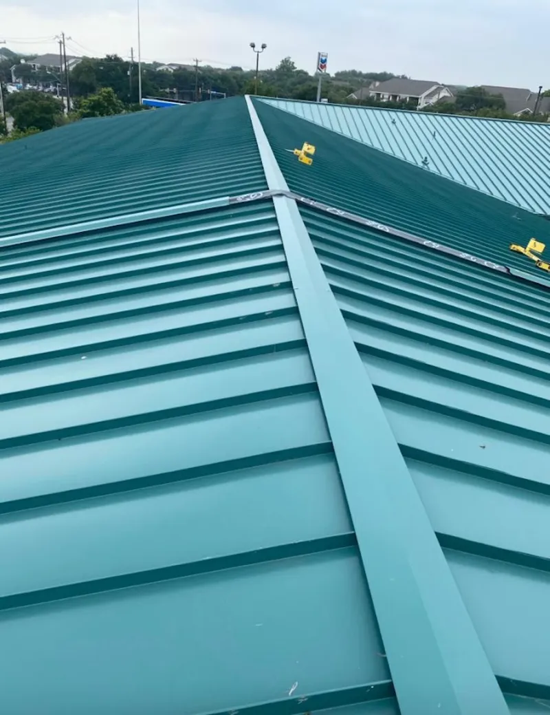 Green commercial metal roof ridge and valley for Metal Roof Repair in Calabasas